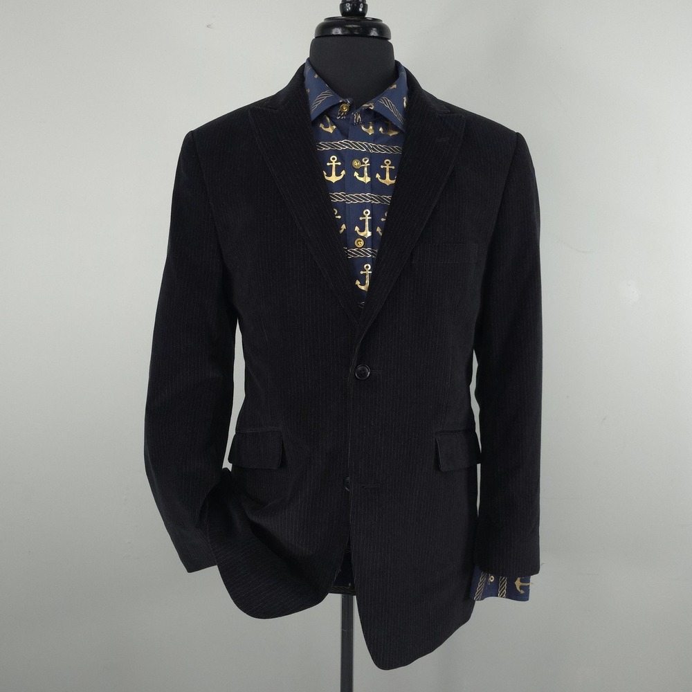 Madison Blazer Mens 40R Black Corduroy Stripe Sport Coat Jacket Casual Peak
